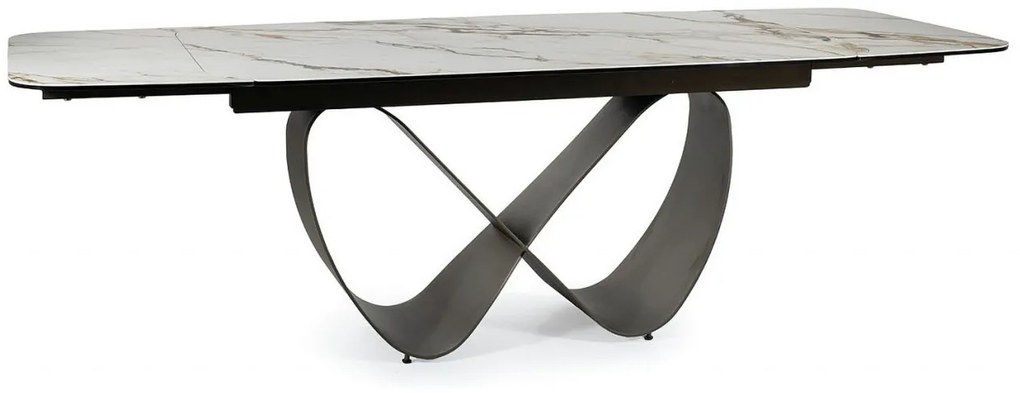 Set masa extensibila Infinity Ceramic alb/maro - L160-240 cm + 5 scaune Azalia piele olive