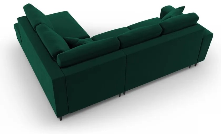 Colțar verde extensibil, cu spațiu de depozitare cu tapițerie din catifea (cu colț pe partea dreaptă-în formă de ”L”) Kyoto – Cosmopolitan Design