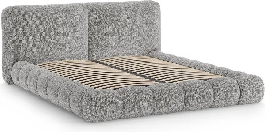 Pat matrimonial gri tapițat cu spațiu de depozitare cu somieră 200x200 cm Solange – Micadoni