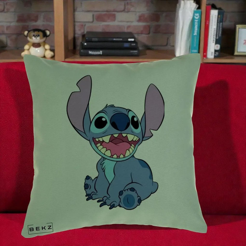 Perna Personalizata Stitch Zambitor, 40x40 cm, Verde, Husa Detasabila, Perna Inclusa, BEKZ®