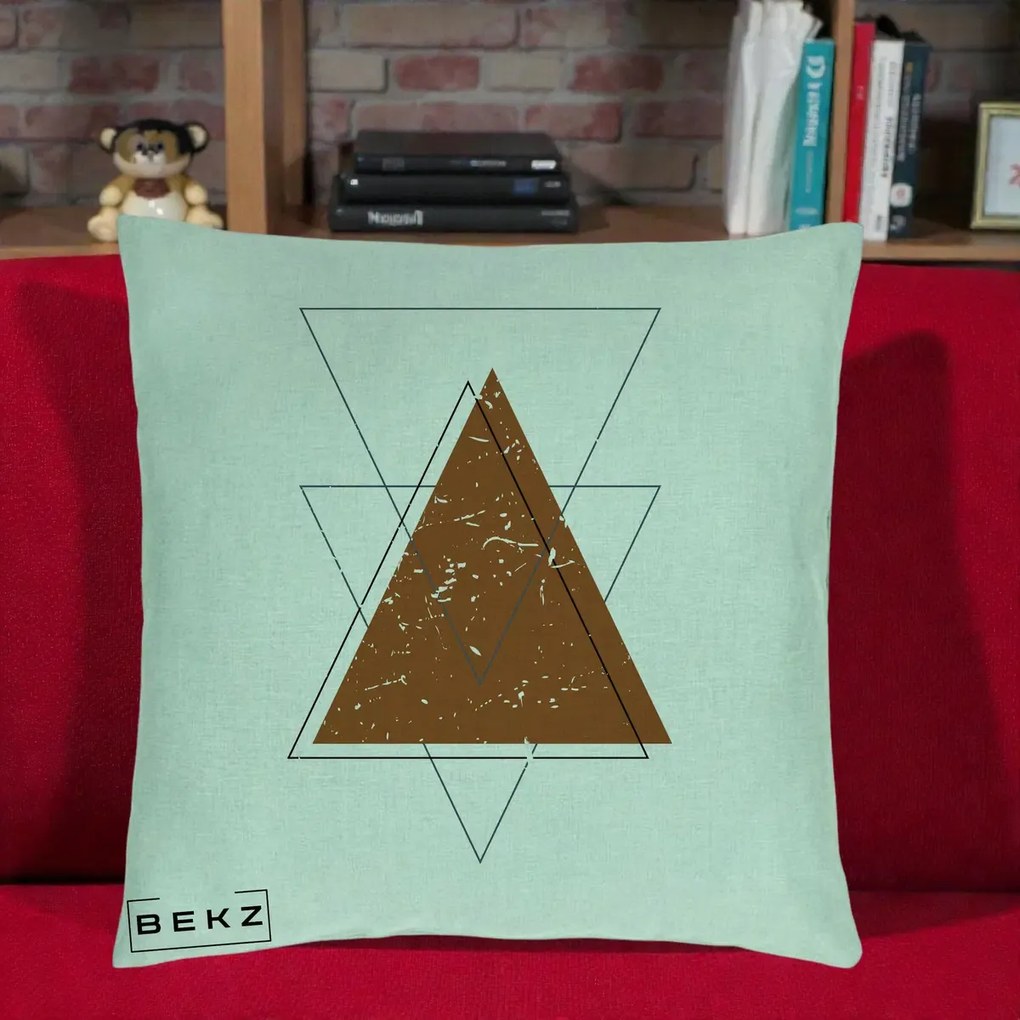 Perna Decorativa Geometric Triunghiuri Sacred, 40x40 cm, Verde Menta, Husa Detasabila, Perna Inclusa, BEKZ®