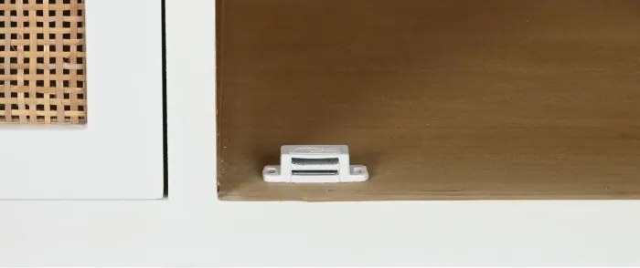 Comoda TV alba , din lemn de Paulownia si sticla „Elegance”