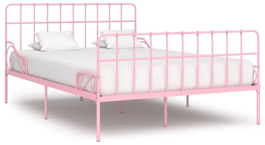 284624 vidaXL Cadru de pat cu bază din șipci, roz, 120 x 200 cm, metal