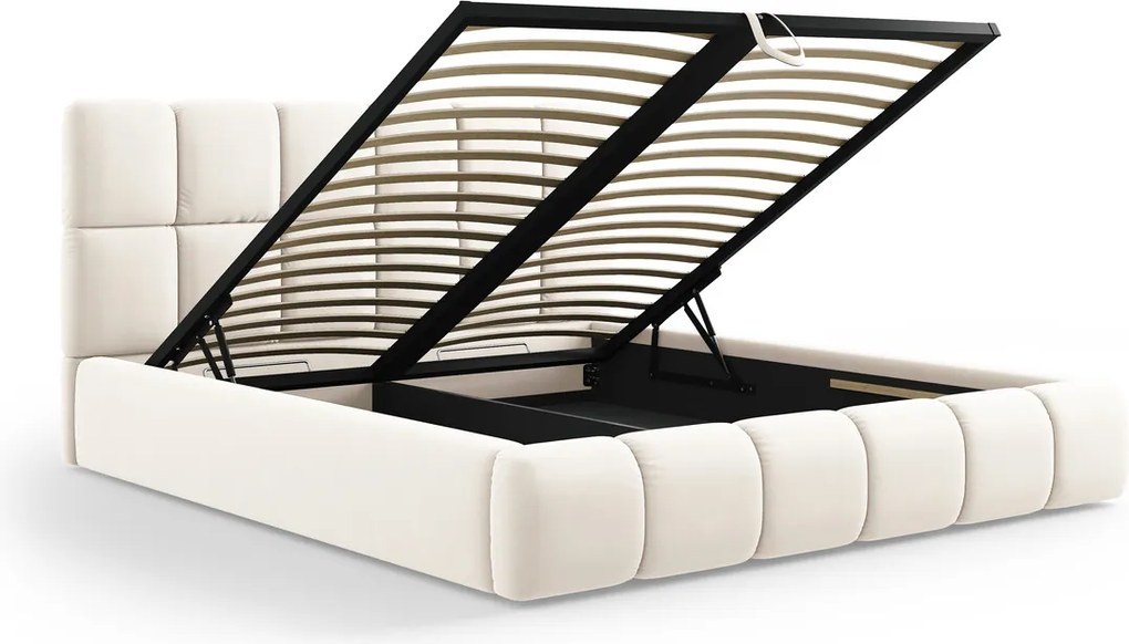 Pat tapitat cu tablie si lada depozitare, Bellis, Micadoni Home, BL, 180x200 cm, catifea, bej deschis