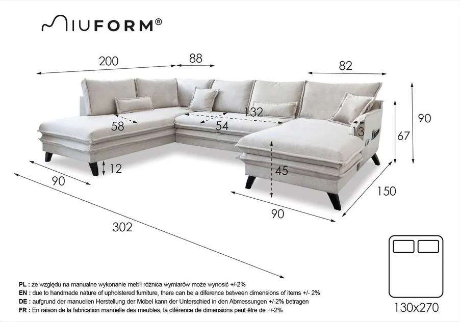 Canapea extensibilă în formă de „U” cu șezlong pe partea stângă Miuform Charming Charlie, gri antracit