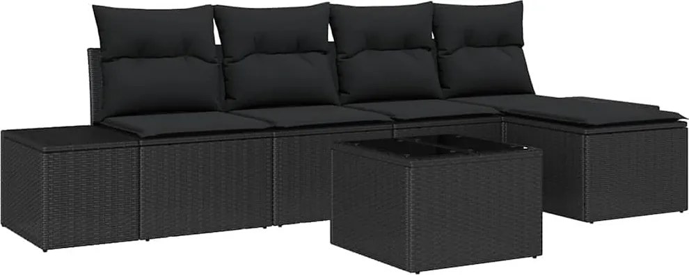 vidaXL Set de canapele pentru grădină cu pernă 6 pcs Negru poliratan