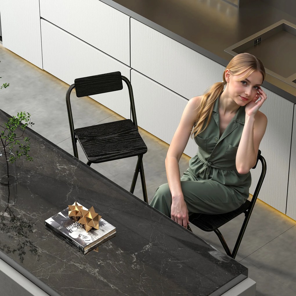 HOMCOM Set 2 Scaune de Bucătărie Pliabile cu Suport pentru Picioare din MDF și Oțel Negru | Aosom Romania