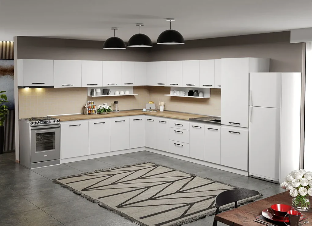 Mobila Bucatarie colt C23 Ivory 320x340 cm | BIANO