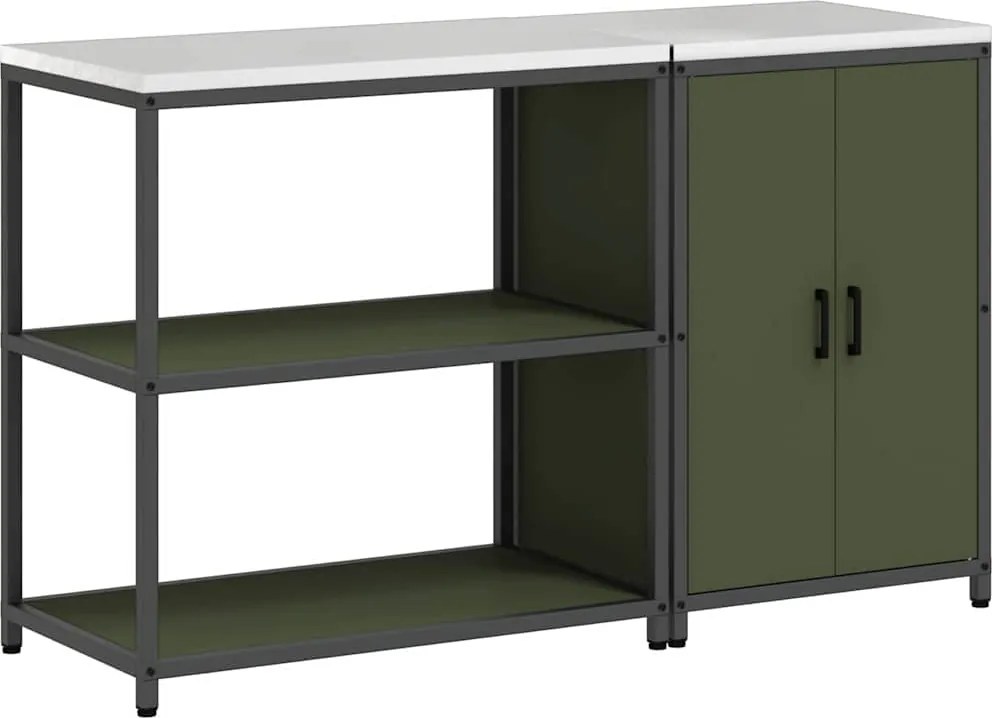 vidaXL Set de depozitare pentru bucătărie cu raft 2 pcs Verde măsliniu