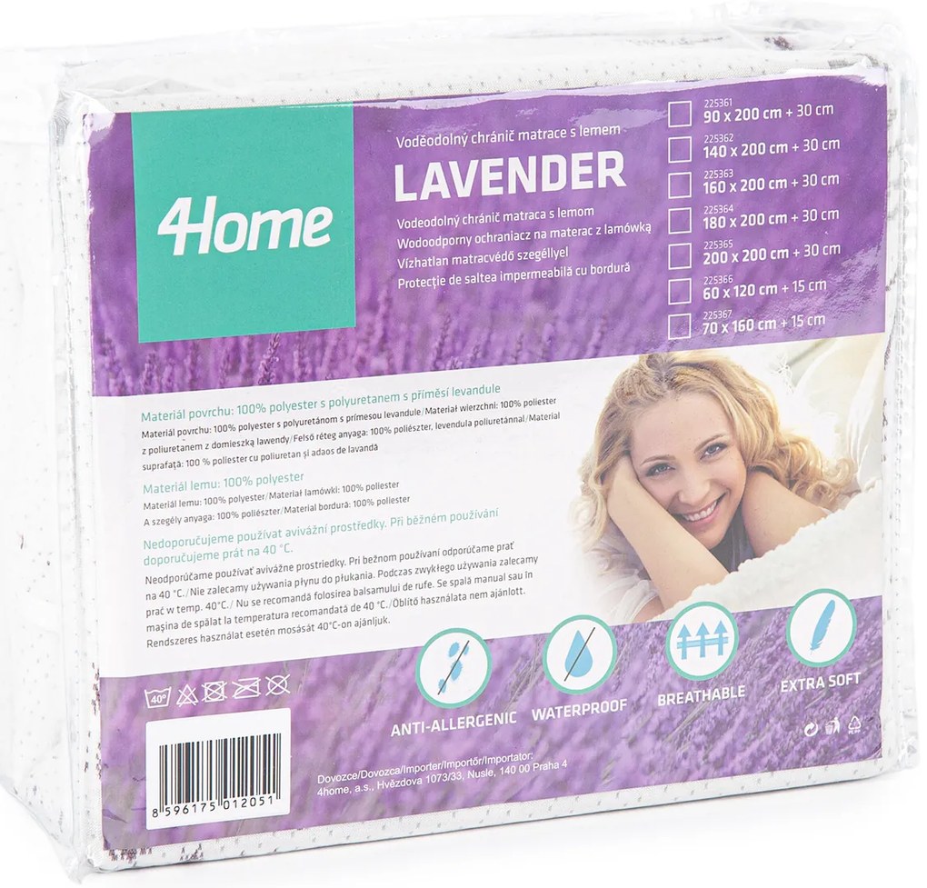 4Home Lavender Protector impermeabil pentru salteacu tiv, 160 x 200 cm + 30 cm, 160 x 200 cm