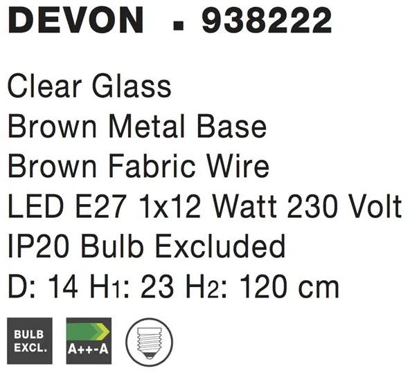Pendul metalic cu sticla maro si fir textil Devon