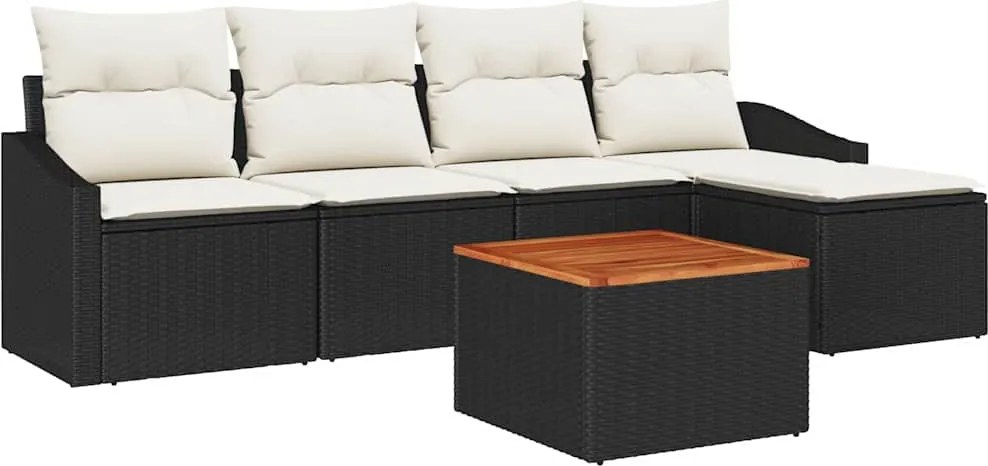 vidaXL Set de canapele pentru grădină cu pernă 6 pcs Negru poliratan