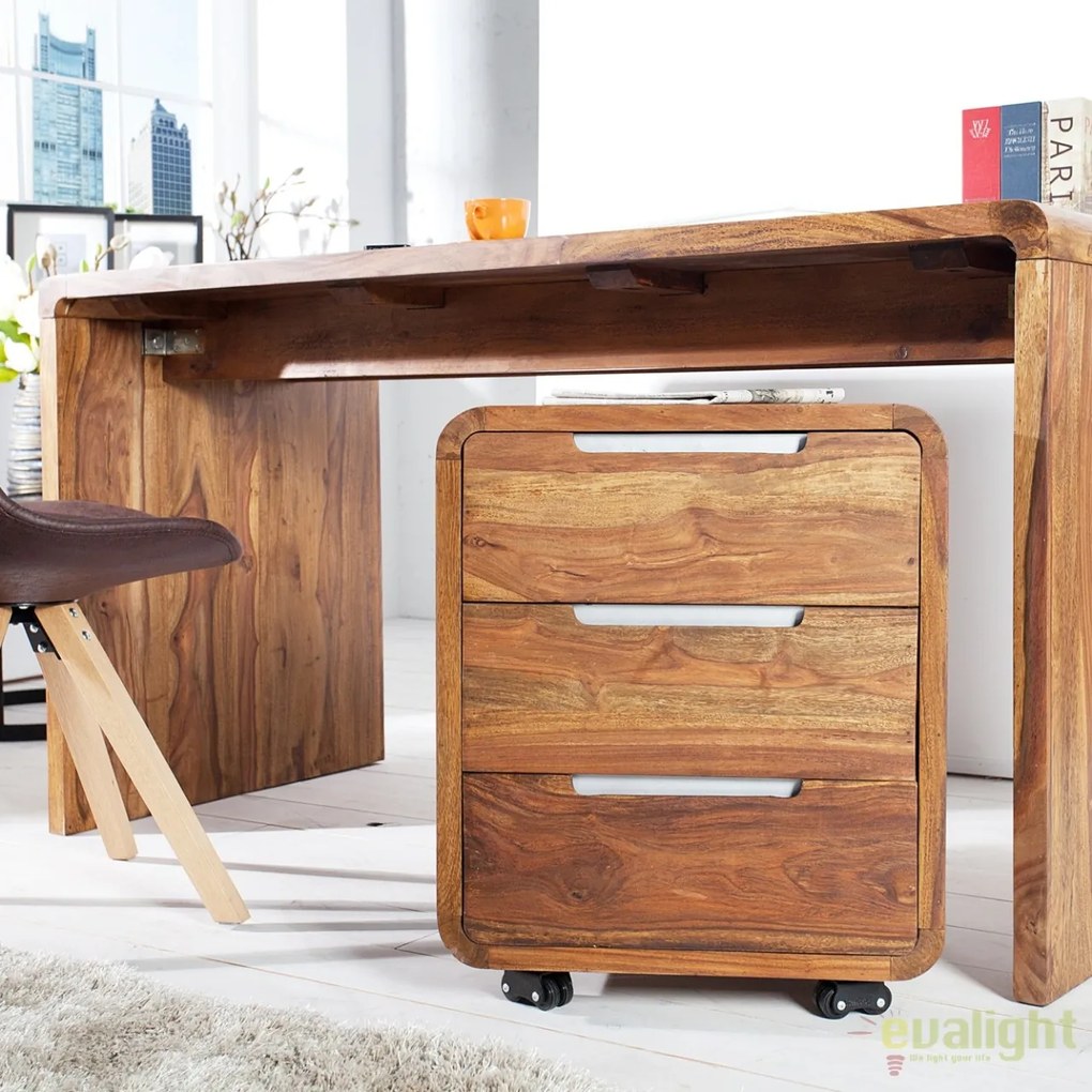 Dulap cu sertare si role, colturi rotunjite din lemn de trandafir Goa 60cm A-35896 VC