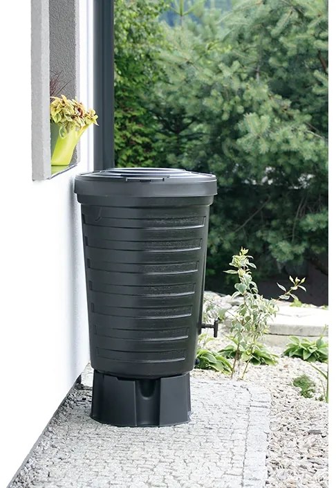 Butoi de apă de ploaie, diametru 64,8 cm, 210 l, negru