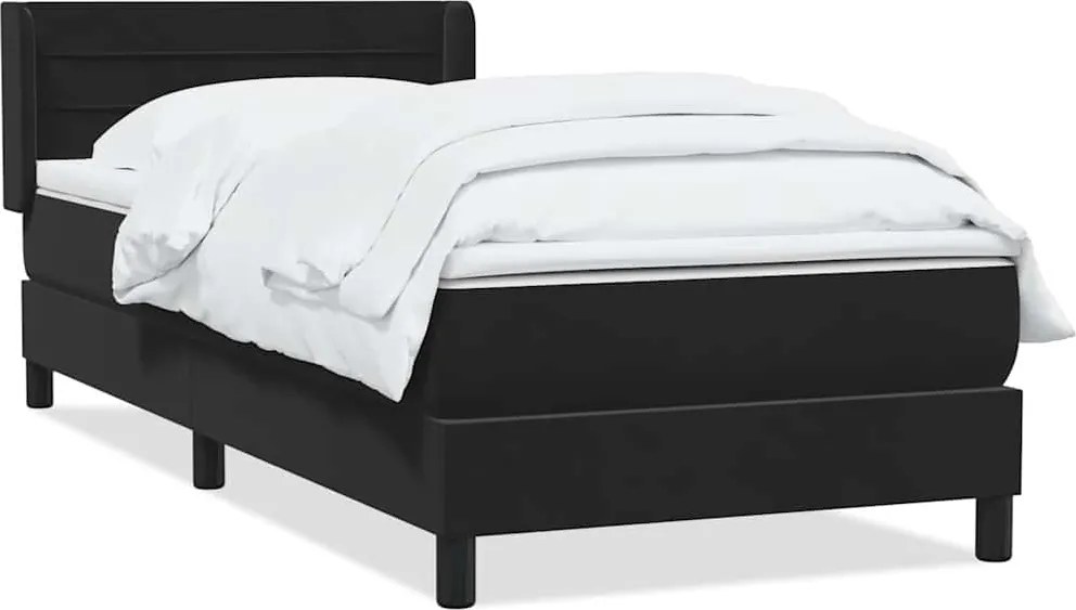vidaXL Pat box spring cu saltea, negru, 90x210 cm, catifea