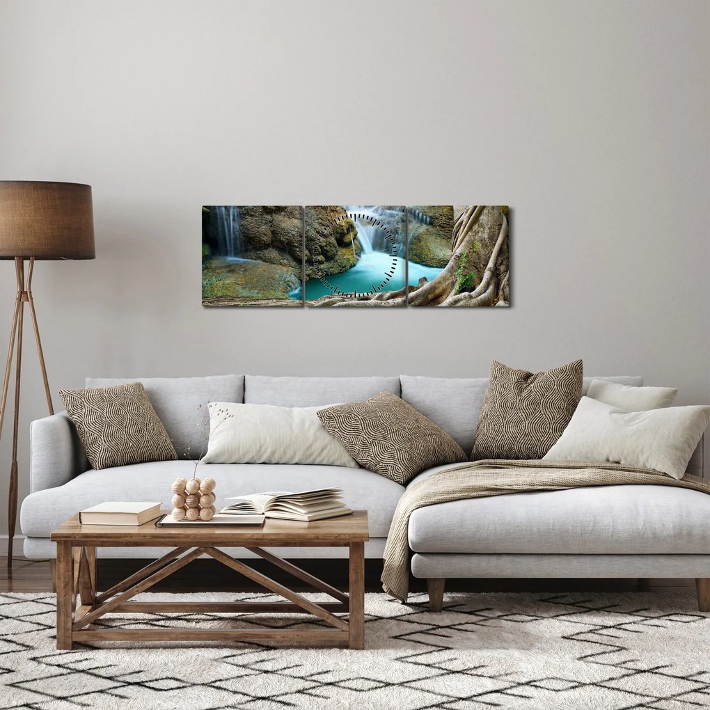 Tablou - Râu cu cascade (cu ceas) (90x30 cm)