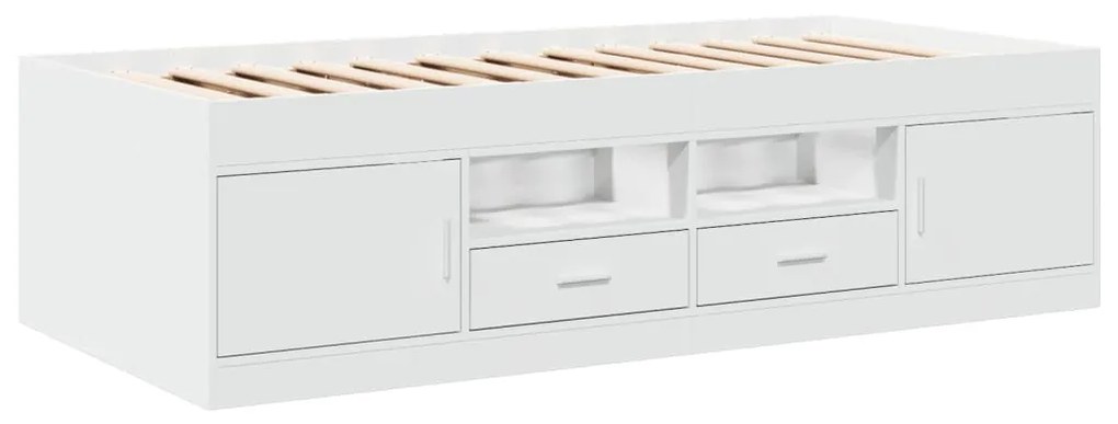 3280244 vidaXL Cadru pat de zi cu sertare, alb, 90x200 cm, lemn prelucrat