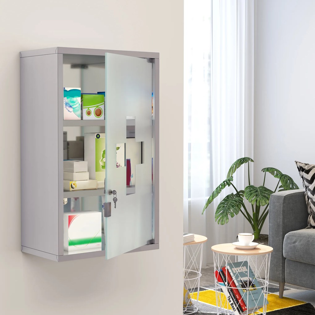 HOMCOM Dulap pentru Medicamente, din Inox, Ușor de Curățat, 50x30x18 cm, Argintiu | Aosom Romania