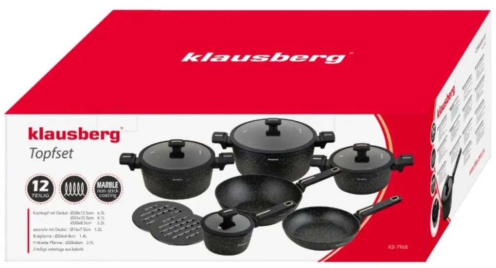 Set oale marmorate cu capace 12 peise Klausberg KB-7968, negru