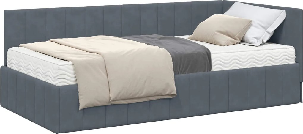 vidaXL Cadru de pat colțar cu saltea cu saltea 2 pcs Gri Catifea