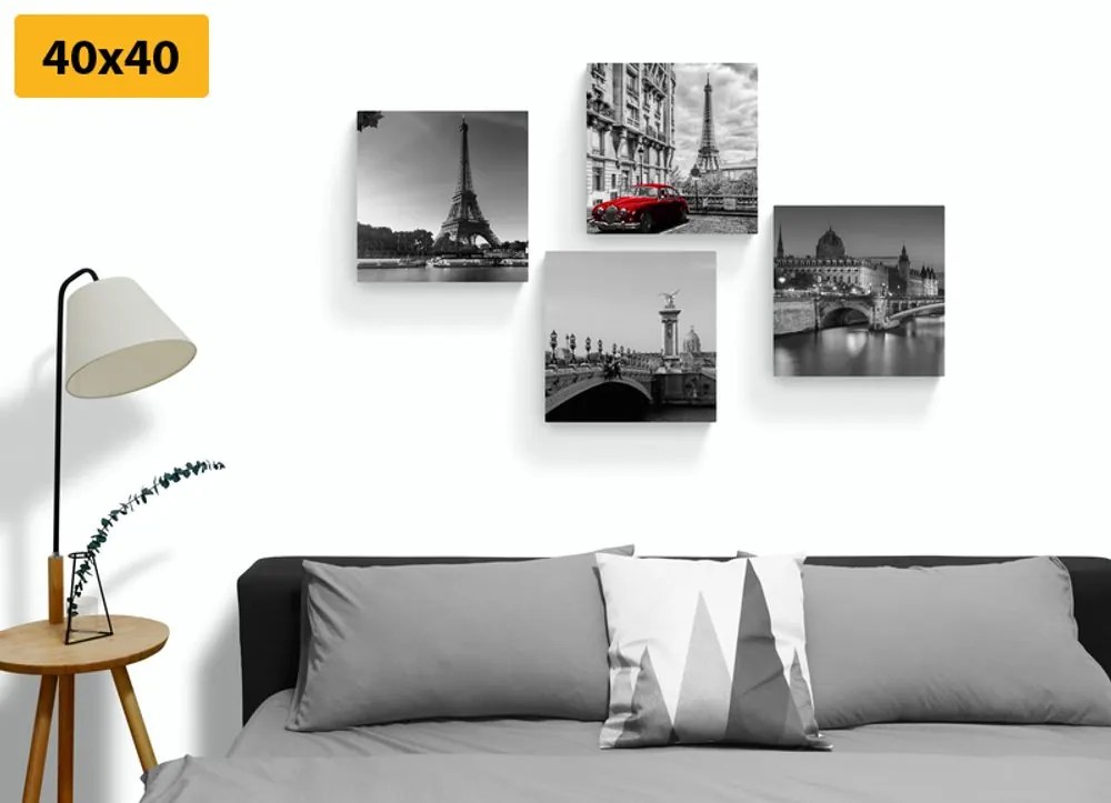 Set tablouri Parisul cu retro mașină roșie