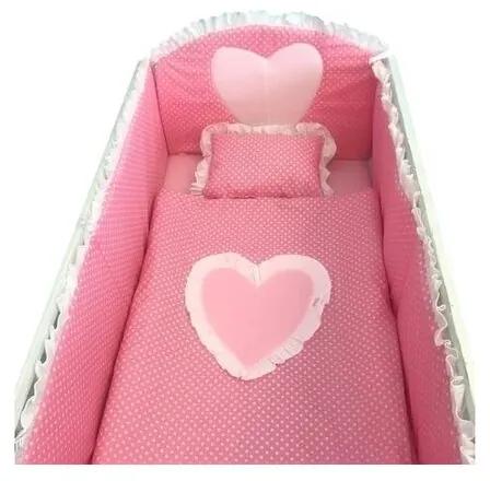 Lenjerie de pat bebelusi cu aparatori laterale Deseda Te iubesc puisor 140x70 cm roz cu alb
