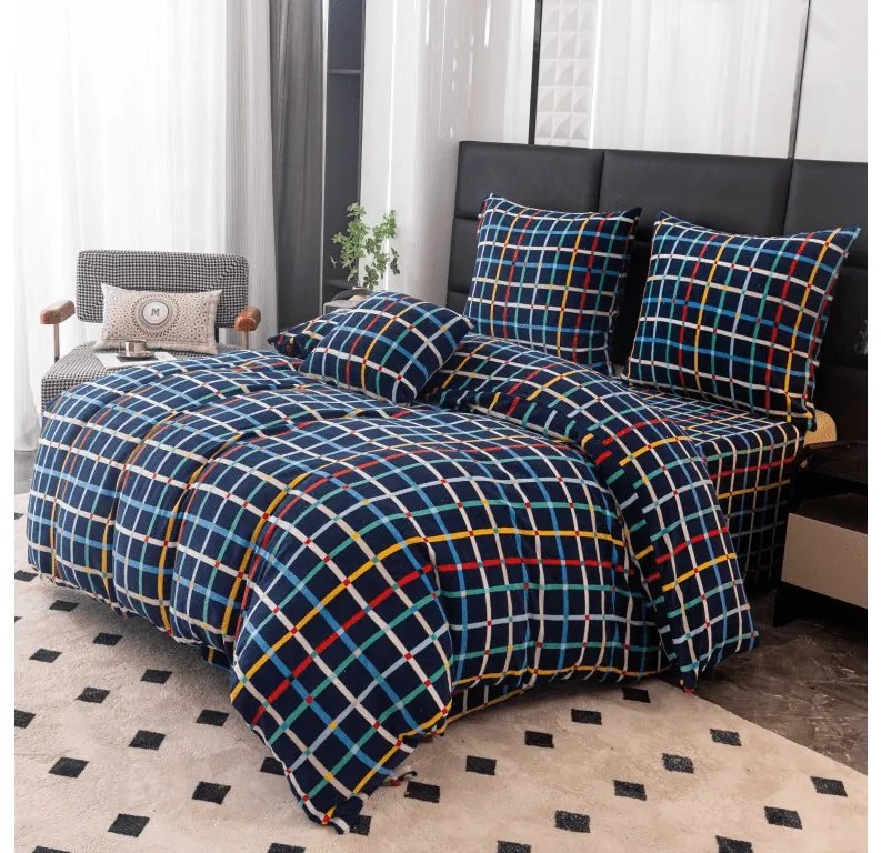 Lenjerie de pat microfleece GRID albastru inchis Dimensiunile lenjeriei: 2 buc 70 x 90 cm | 200 x 220 cm