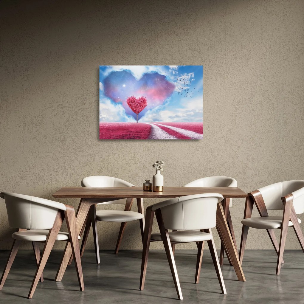 Tablou pe sticlă - Copac de inimă roz (70x50 cm)