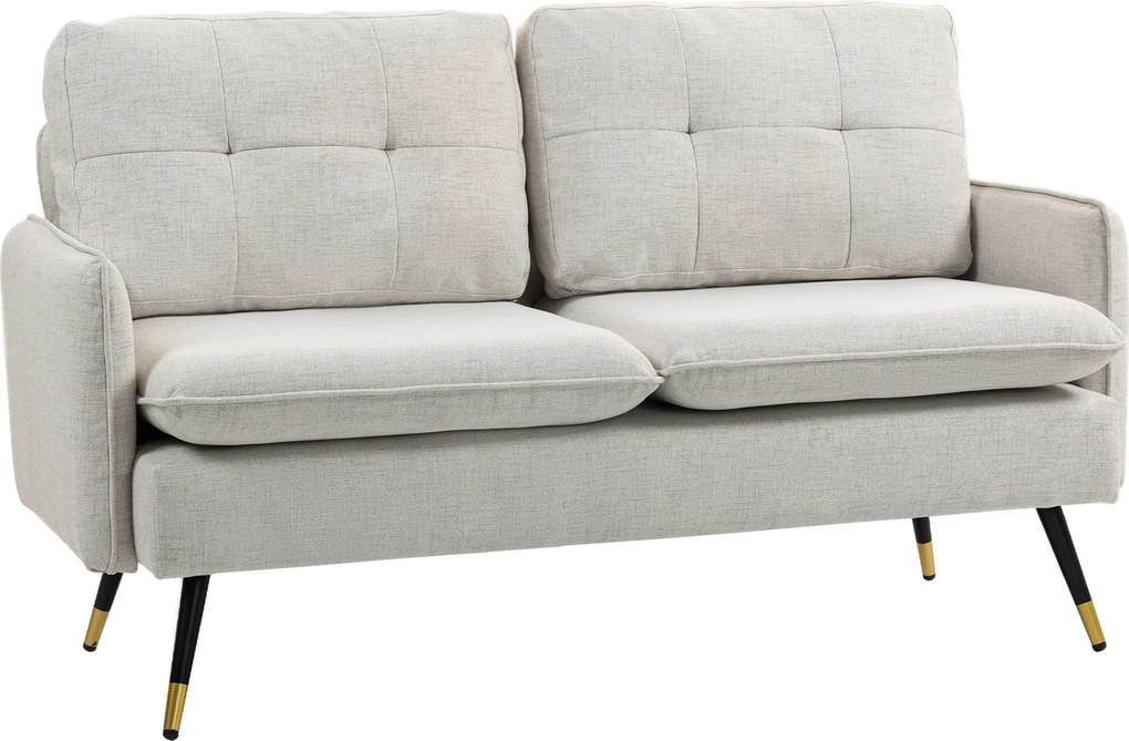 HOMCOM Divano 2 Posti in Tessuto Effetto Lino con Braccioli e Cuscini Imbottiti, Divanetto 2 Posti Moderno con Gambe in Acciaio, per Ufficio, Soggiorno, Salotto e Camera da Letto, 139x68x80 cm, Crema | Aosom Romania
