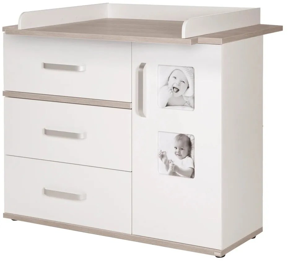 Comodă de copii albă joasă cu aspect de lemn de ulm cu masă de schimbat 117x102 cm Moritz – Roba