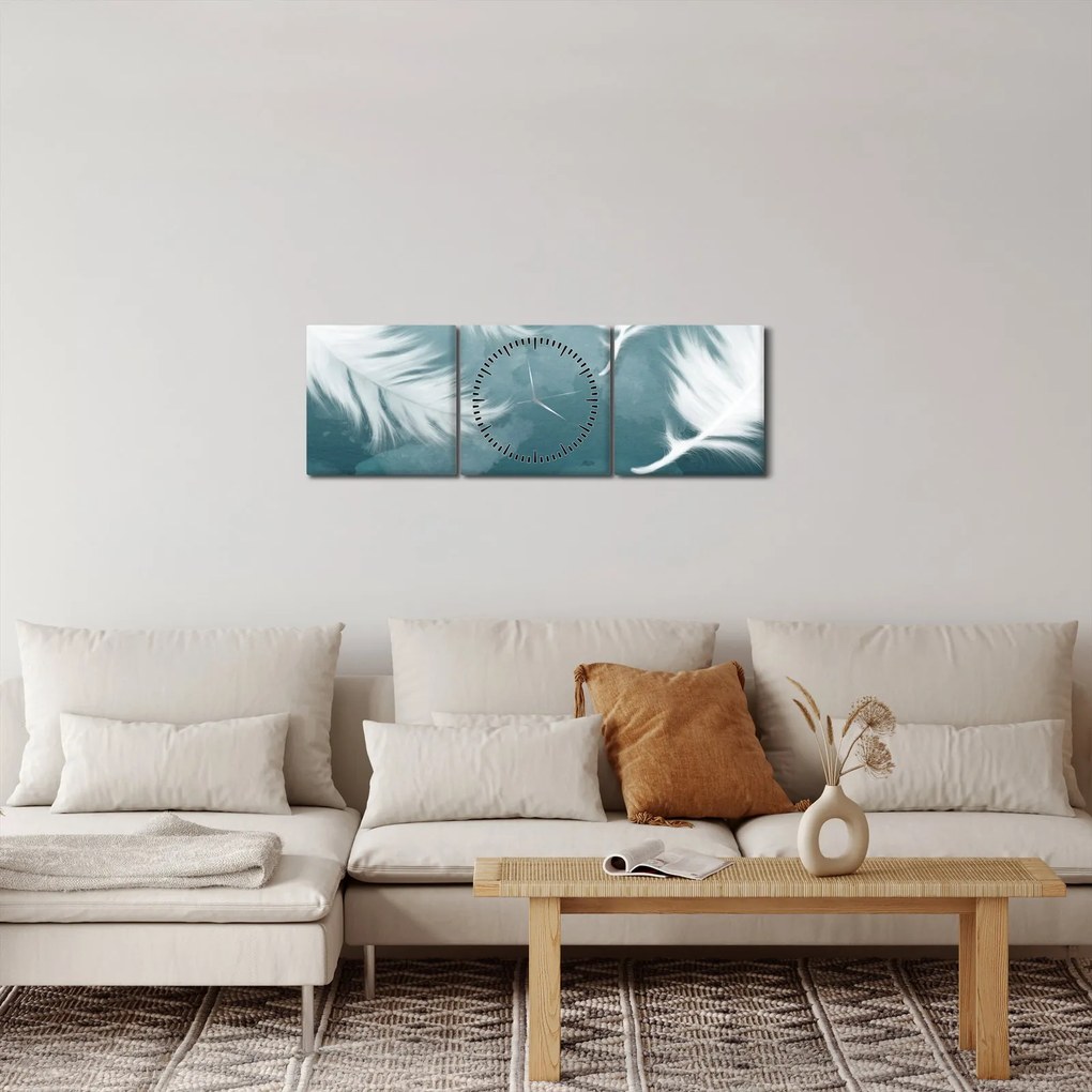 Tablou - Pene albe (cu ceas) (90x30 cm)