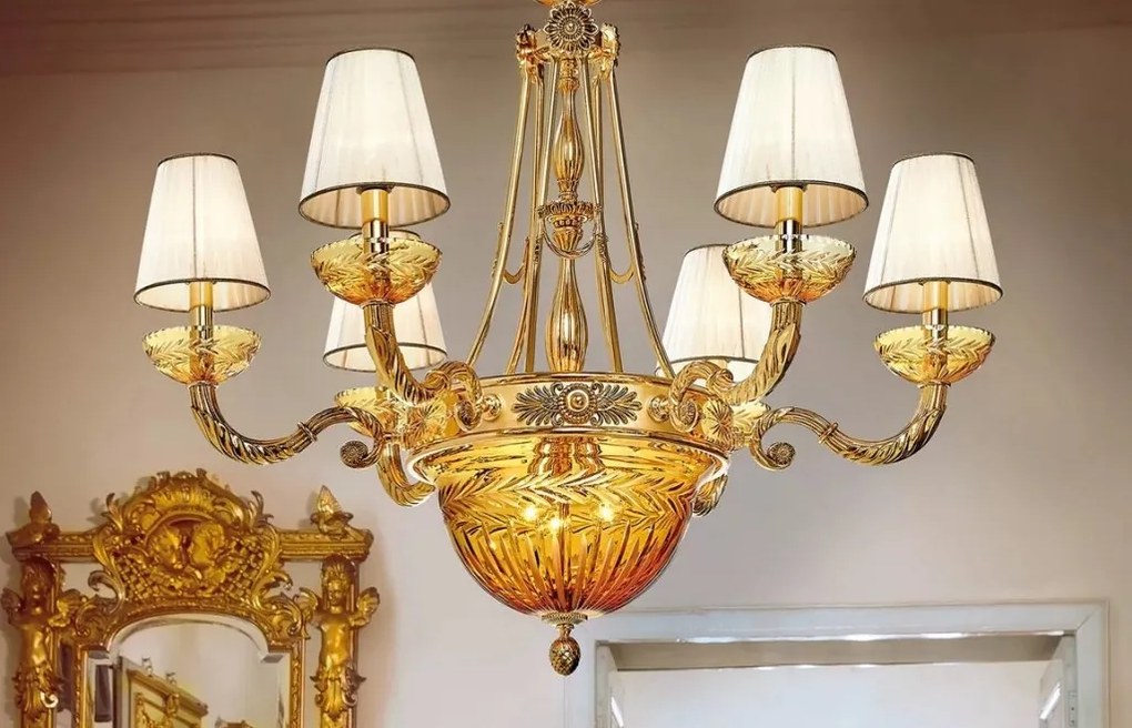 Candelabru cu 6 brate clasic LUX realizat manual Amber