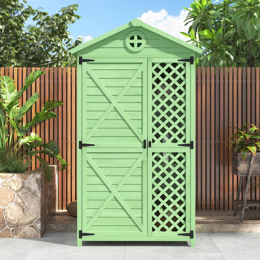 Depozit de mobilier de grădină din lemn pentru exterior, magazie de unelte rezistentă la intemperii, cu mult spațiu de depozitare și construcție din lemn stabilă, 90×56,5×175,3 cm, Verde