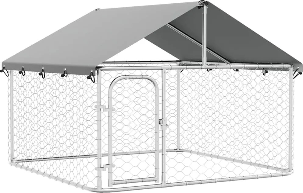 vidaXL Țarc / Padoc pentru câini de exterior, cu acoperiș rezistent, 200 x 200 x 150 cm, argintiu