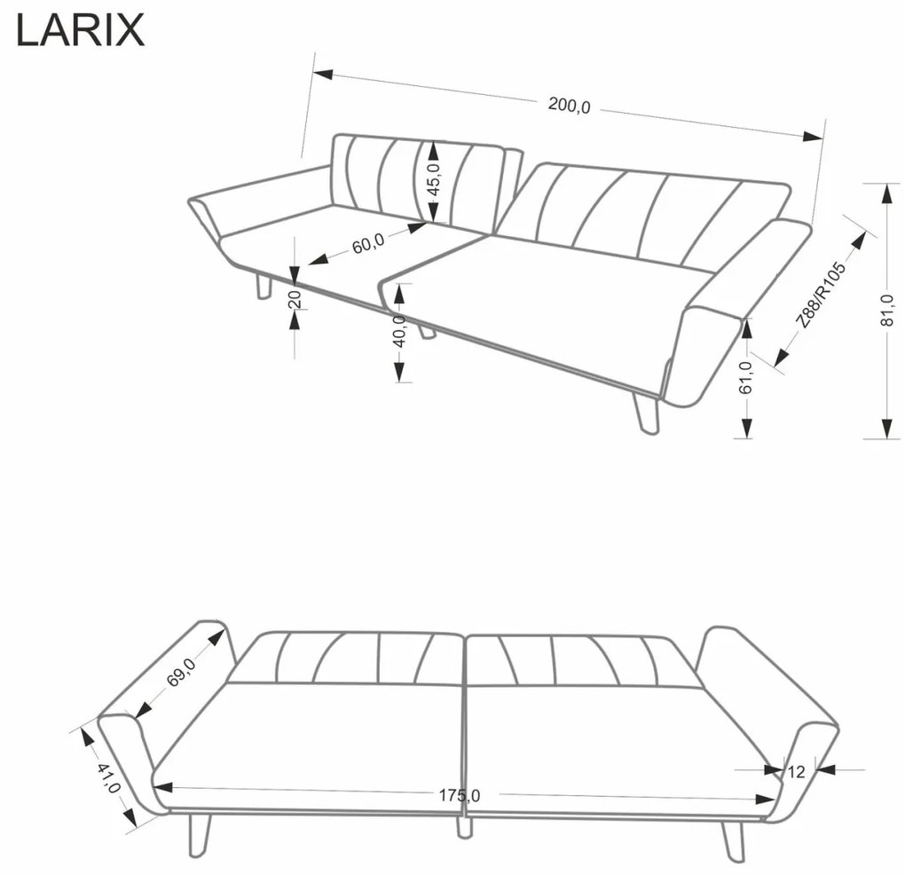 Canapea Larix stofa gri L200 cm