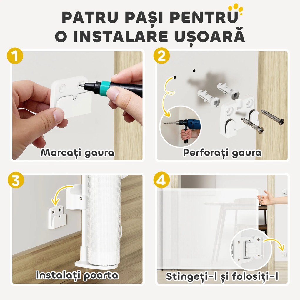 Poartă Retractabilă PawHut 140cm Albă | Aosom Romania