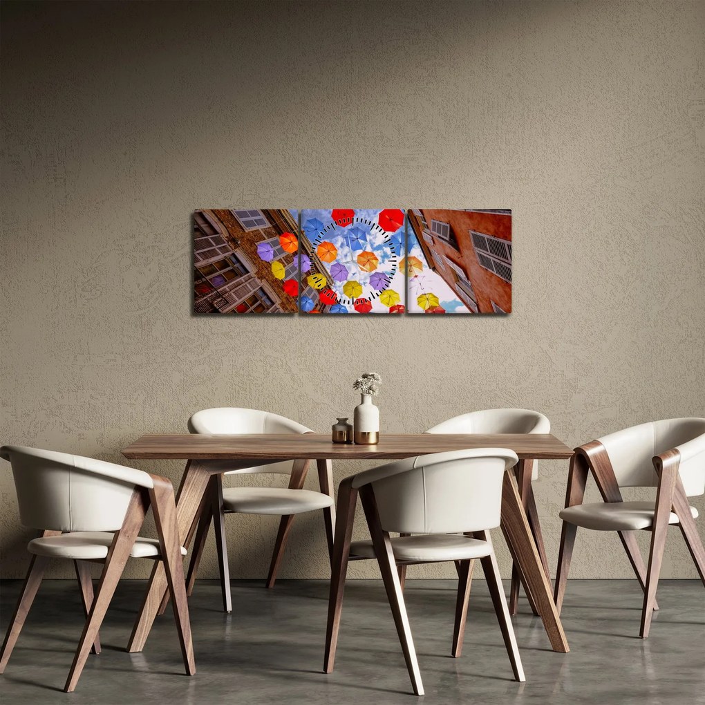 Tablou - Umbrele colorate (cu ceas) (90x30 cm)