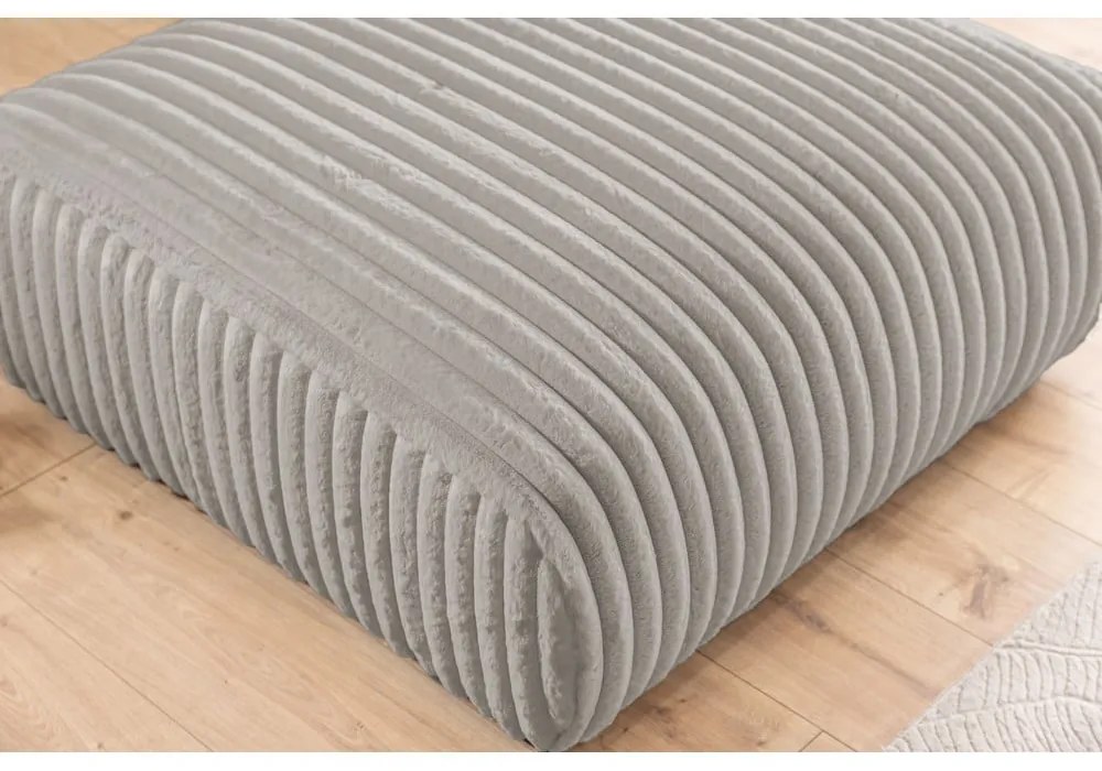 Taburet gri deschis cu tapițerie din catifea reiată Justin – Ropez