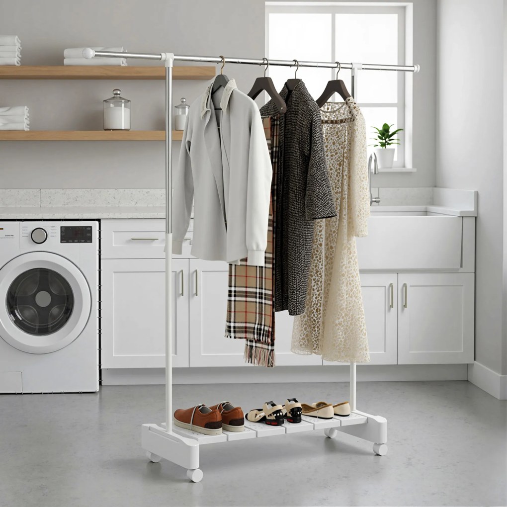 HOMCOM Uscător Vertical Extensibil cu Roți și Raft pentru Încălțăminte Alb | Aosom Romania