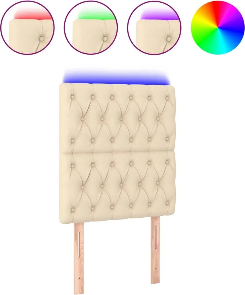 vidaXL Tăblie de pat cu LED, crem, 80x7x118/128 cm, textil