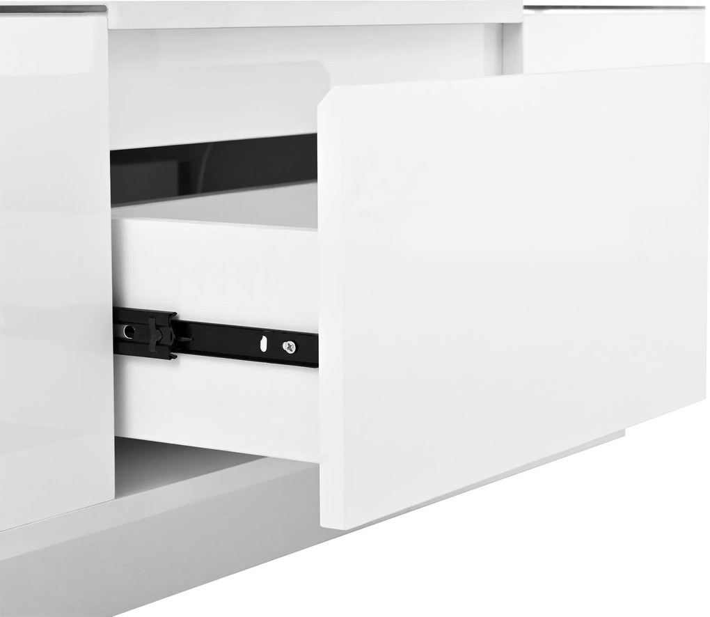 Masă de cafea cu spațiu de depozitare, iluminare ambientală LED, blat din sticlă și 2 sertare, 105x50x35 cm, Alb