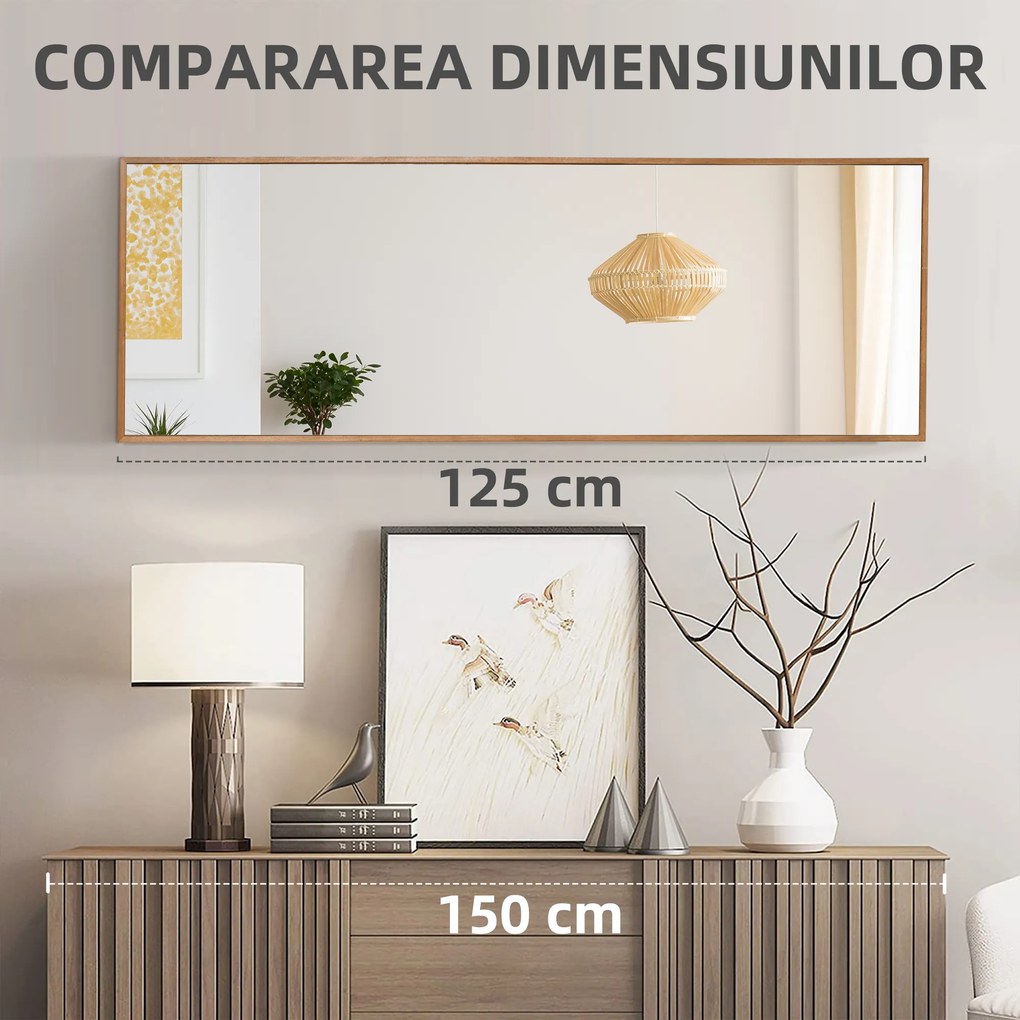 HOMCOM Oglindă Lungă din Lemn Design Natural, Montare Verticală/Orizontală, pentru Hol sau Dormitor, Maro | Aosom Romania