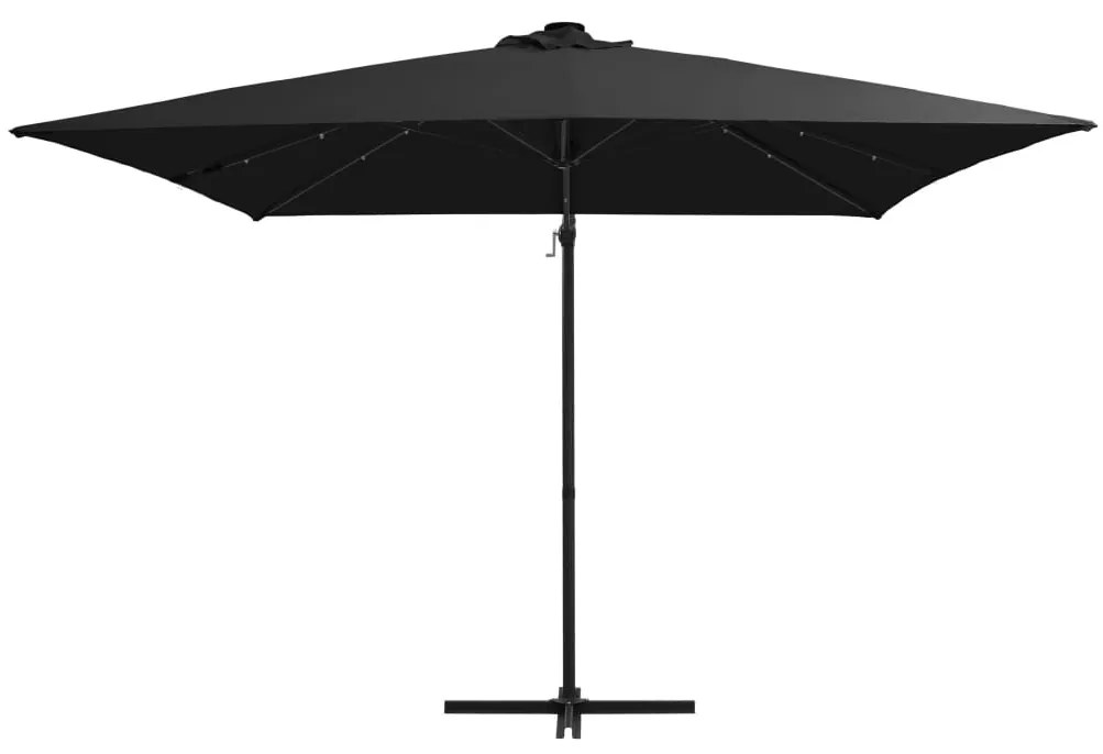Umbrela suspendata cu LED si stalp din otel, negru, 250x250 cm Negru, 250 x 250 cm