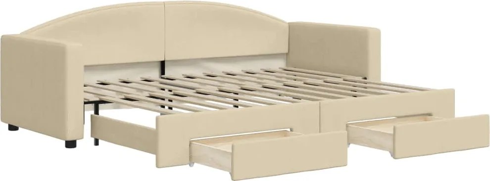 vidaXL Pat de zi cu extensie și sertare, crem, 80x200 cm, textil