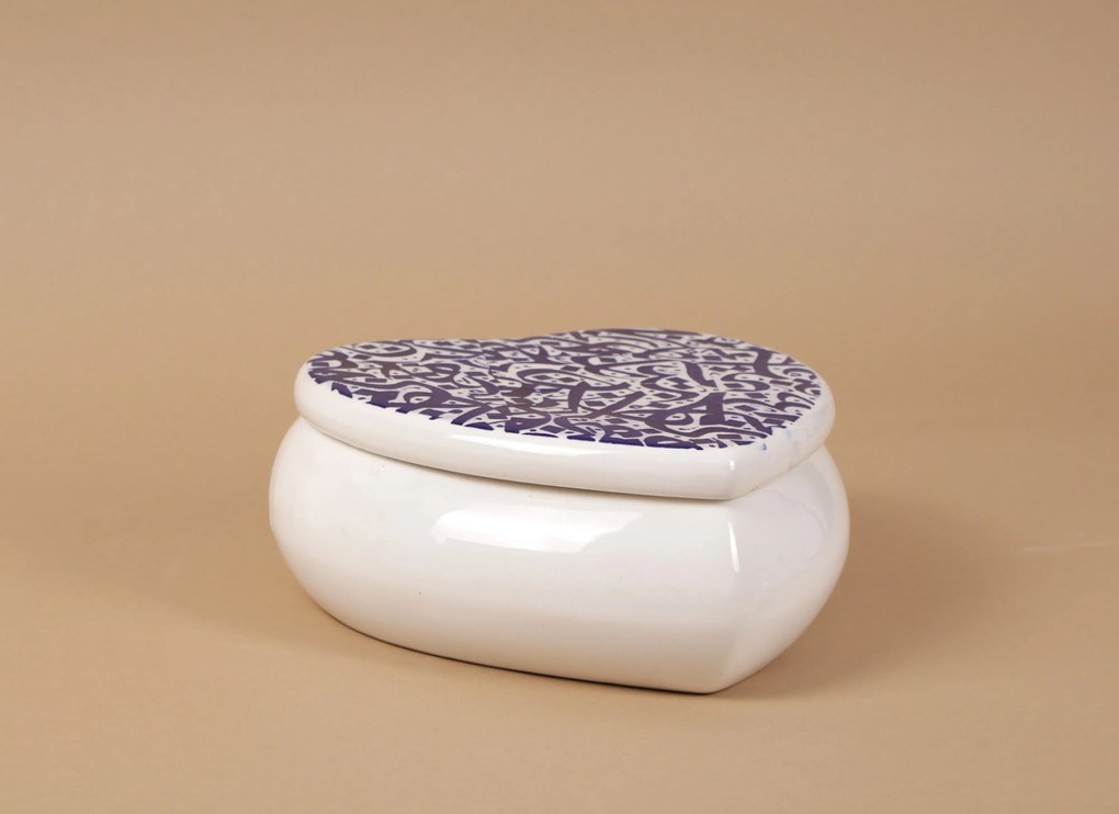 Cutie de depozitare inimioara din ceramică decorativă Scris Albastru