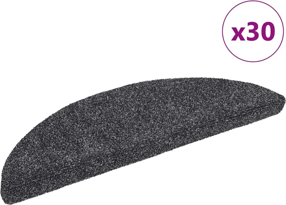 vidaXL Covorașe autoadezive pentru scări, 30 buc., 56x17x3 cm, gri închis, semirotunde
