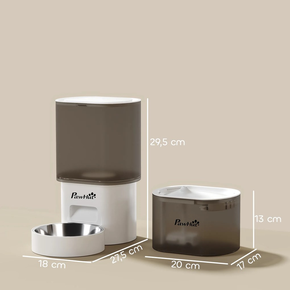PawHut Set de hrană și distribuitor de apă pentru animale de companie, distribuitor pentru pisică și fontană de apă, alb | Aosom Romania