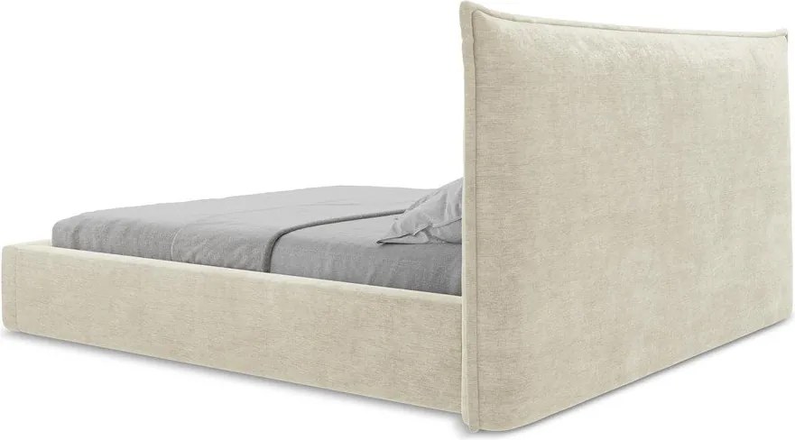 Pat matrimonial bej tapițat cu spațiu de depozitare cu somieră 180x200 cm Esala – Makamii