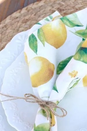 Șervet de masă alb din bumbac cu imprimeu lămâi, L40/W40 cm, „Aix”