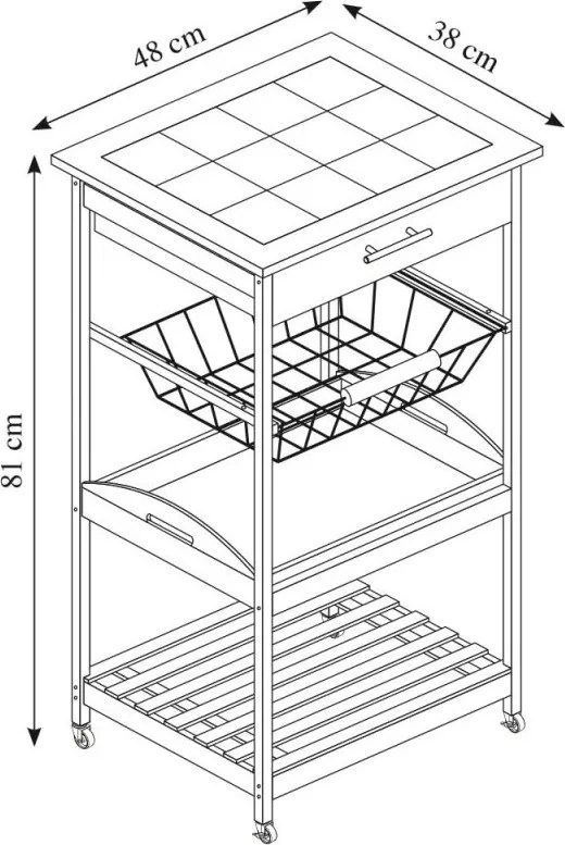 Carucior de bucatarie Kesper 25776, 48x81x38 cm, Bambus, 4 roti, Maro